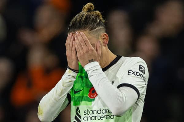 LUTON, ENGLAND - Sunday, November 5, 2023: Liverpool's Kostas Tsimikas after the FA Premier League match between Luton Town FC and Liverpool FC at Kenilworth Road. (Photo by David Rawcliffe/Propaganda)