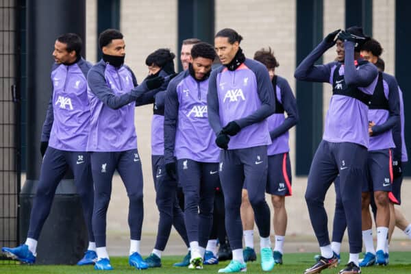 LIVERPOOL, ENGLAND - Wednesday, November 8, 2023: Liverpool's players during a training session at the AXA Training Centre ahead of the UEFA Europa League Group E match between Toulouse FC and Liverpool FC. (Photo by Jessica Hornby/Propaganda)