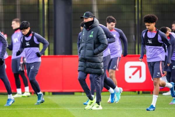 LIVERPOOL, ENGLAND - Wednesday, November 8, 2023: Liverpool's manager Jürgen Klopp during a training session at the AXA Training Centre ahead of the UEFA Europa League Group E match between Toulouse FC and Liverpool FC. (Photo by Jessica Hornby/Propaganda)