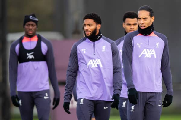 LIVERPOOL, ENGLAND - Wednesday, November 8, 2023: Liverpool's captain Virgil van Dijk during a training session at the AXA Training Centre ahead of the UEFA Europa League Group E match between Toulouse FC and Liverpool FC. (Photo by Jessica Hornby/Propaganda)