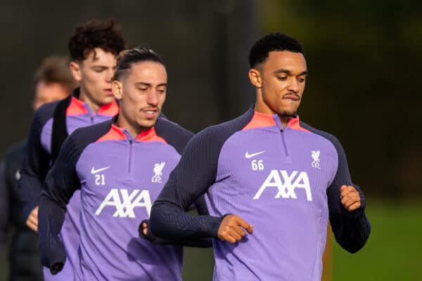 LIVERPOOL, ENGLAND - Wednesday, November 8, 2023: Liverpool's Trent Alexander-Arnold during a training session at the AXA Training Centre ahead of the UEFA Europa League Group E match between Toulouse FC and Liverpool FC. (Photo by Jessica Hornby/Propaganda)