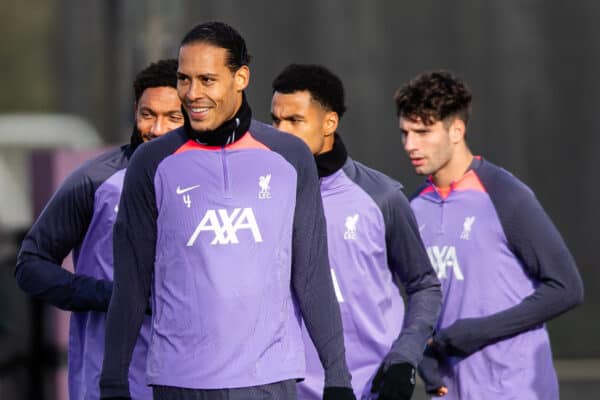 LIVERPOOL, ENGLAND - Wednesday, November 8, 2023: Liverpool's captain Virgil van Dijk during a training session at the AXA Training Centre ahead of the UEFA Europa League Group E match between Toulouse FC and Liverpool FC. (Photo by Jessica Hornby/Propaganda)