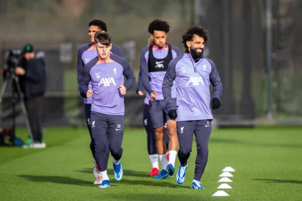 LIVERPOOL, ENGLAND - Wednesday, November 8, 2023: Liverpool's Mohamed Salah during a training session at the AXA Training Centre ahead of the UEFA Europa League Group E match between Toulouse FC and Liverpool FC. (Photo by Jessica Hornby/Propaganda)