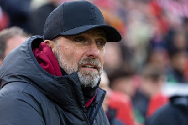 LIVERPOOL, ENGLAND - Saturday, November 11, 2023: Liverpool's manager Jürgen Klopp during the FA Premier League match between Liverpool FC and Brentford FC at Anfield. (Photo by David Rawcliffe/Propaganda)