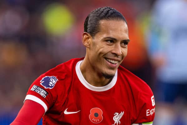 LIVERPOOL, ENGLAND - Saturday, November 11, 2023: Liverpool's captain Virgil van Dijk during the FA Premier League match between Liverpool FC and Brentford FC at Anfield. (Photo by David Rawcliffe/Propaganda)