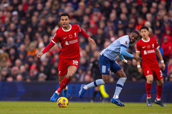 LIVERPOOL, ENGLAND - Saturday, November 11, 2023: Liverpool's Cody Gakpo during the FA Premier League match between Liverpool FC and Brentford FC at Anfield. (Photo by David Rawcliffe/Propaganda)