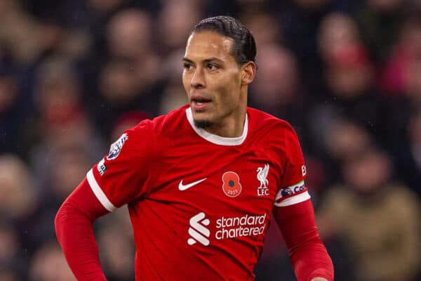 LIVERPOOL, ENGLAND - Saturday, November 11, 2023: Liverpool's captain Virgil van Dijk during the FA Premier League match between Liverpool FC and Brentford FC at Anfield. (Photo by David Rawcliffe/Propaganda)