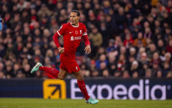 LIVERPOOL, ENGLAND - Saturday, November 11, 2023: Liverpool's captain Virgil van Dijk during the FA Premier League match between Liverpool FC and Brentford FC at Anfield. (Photo by David Rawcliffe/Propaganda)