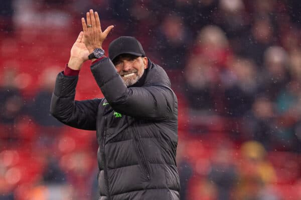 LIVERPOOL, ENGLAND - Saturday, November 11, 2023: Liverpool's Jurgen Klopp celebrates during the FA Premier League match between Liverpool FC and Brentford FC at Anfield. (Photo by David Rawcliffe/Propaganda)