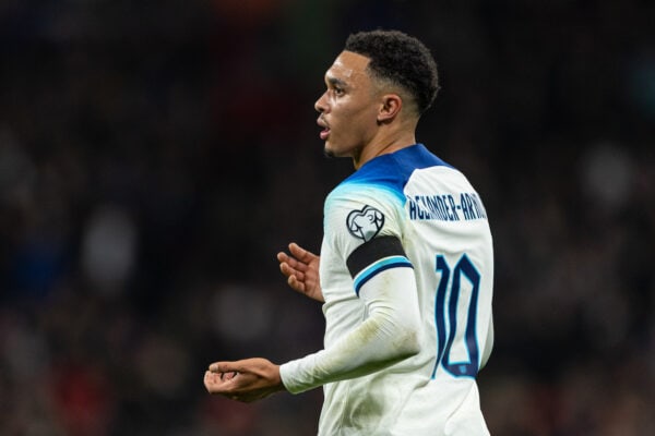 LONDON, ENGLAND - Friday, November 17, 2023: England's Trent Alexander-Arnold during the UEFA Euro 2024 Qualifying Group C match between England and Malta at Wembley Stadium. (Photo by David Rawcliffe/Propaganda)