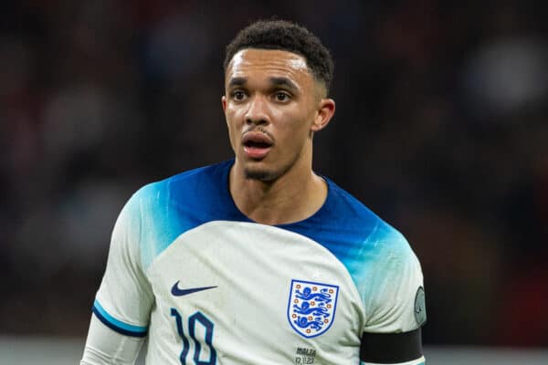 LONDON, ENGLAND - Friday, November 17, 2023: England's Trent Alexander-Arnold during the UEFA Euro 2024 Qualifying Group C match between England and Malta at Wembley Stadium. (Photo by David Rawcliffe/Propaganda)