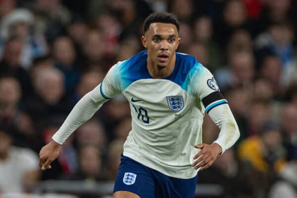 LONDON, ENGLAND - Friday, November 17, 2023: England's Trent Alexander-Arnold during the UEFA Euro 2024 Qualifying Group C match between England and Malta at Wembley Stadium. (Photo by David Rawcliffe/Propaganda)