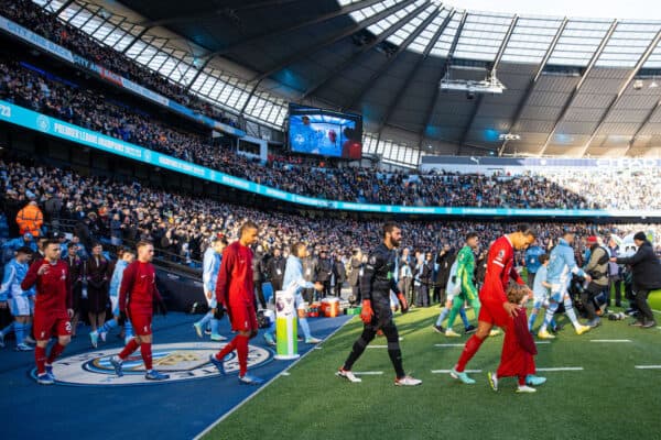 MANCHESTER, ENGLAND - Saturday, November 25, 2023: Liverpool's captain Virgil van Dijk leads his side out before the FA Premier League match between Manchester City FC and Liverpool FC at the City of Manchester Stadium. (Photo by David Rawcliffe/Propaganda)