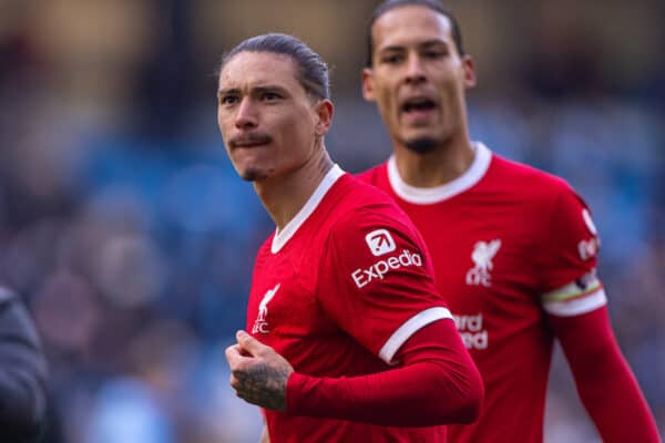 MANCHESTER, ENGLAND - Saturday, November 25, 2023: Liverpool's Darwin Núñez after the FA Premier League match between Manchester City FC and Liverpool FC at the City of Manchester Stadium. (Photo by David Rawcliffe/Propaganda)