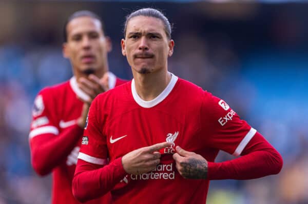 MANCHESTER, ENGLAND - Saturday, November 25, 2023: Liverpool's Darwin Núñez after the FA Premier League match between Manchester City FC and Liverpool FC at the City of Manchester Stadium. (Photo by David Rawcliffe/Propaganda)