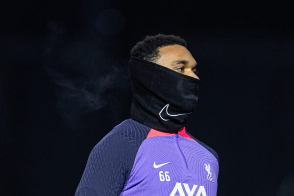 LIVERPOOL, ENGLAND - Wednesday, November 29, 2023: Liverpool's Trent Alexander-Arnold during a training session at the AXA Training Centre ahead of the UEFA Europa League Group E match between Liverpool FC and LASK. (Photo by David Rawcliffe/Propaganda)