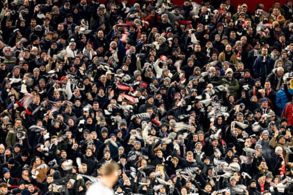 LIVERPOOL, ENGLAND - Thursday, November 30, 2023: LASK supporters during the UEFA Europa League Group E matchday 5 game between Liverpool FC and LASK at Anfield. (Photo by David Rawcliffe/Propaganda)