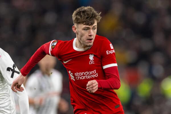 LIVERPOOL, ENGLAND - Thursday, November 30, 2023: Liverpool's Conor Bradley during the UEFA Europa League Group E matchday 5 game between Liverpool FC and LASK at Anfield. (Photo by David Rawcliffe/Propaganda)