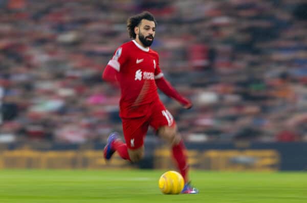 LIVERPOOL, ENGLAND - Sunday, December 3, 2023: Liverpool's Mohamed Salah during the FA Premier League match between Liverpool FC and Fulham FC at Anfield. (Photo by David Rawcliffe/Propaganda)