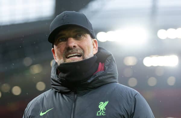 LIVERPOOL, ENGLAND - Sunday, December 3, 2023: Liverpool's manager Jürgen Klopp before the FA Premier League match between Liverpool FC and Fulham FC at Anfield. (Photo by David Rawcliffe/Propaganda)