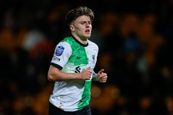 BRADFORD, ENGLAND - Tuesday, December 5, 2023: Liverpool's Ben Doak during the English Football League Trophy Round of 32 match between Bradford City AFC and Liverpool FC Under-21's at Valley Parade. (Photo by Ed Sykes/Propaganda)