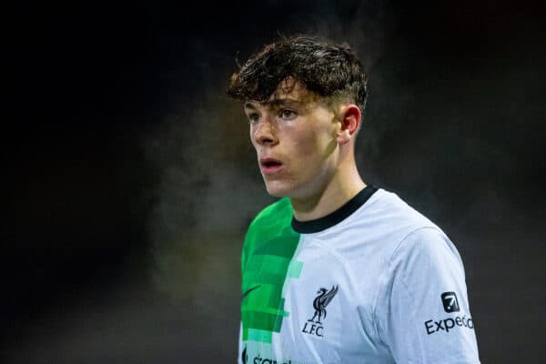 BRADFORD, ENGLAND - Tuesday, December 5, 2023: Liverpool's Luke Chambers during the English Football League Trophy Round of 32 match between Bradford City AFC and Liverpool FC Under-21's at Valley Parade. (Photo by Ed Sykes/Propaganda)