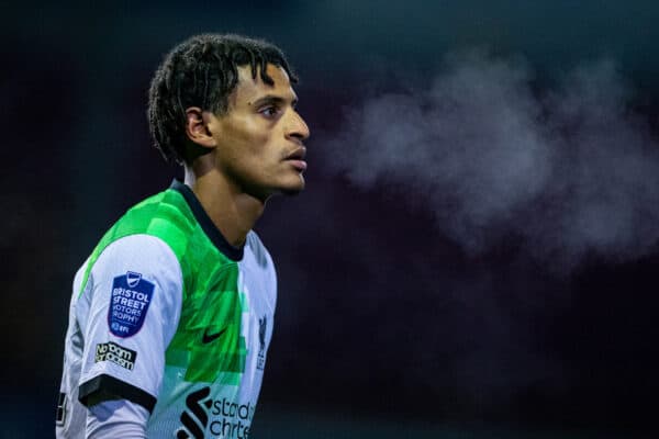 BRADFORD, ENGLAND - Tuesday, December 5, 2023: Liverpool's Melkamu Frauendorf during the English Football League Trophy Round of 32 match between Bradford City AFC and Liverpool FC Under-21's at Valley Parade. (Photo by Ed Sykes/Propaganda)