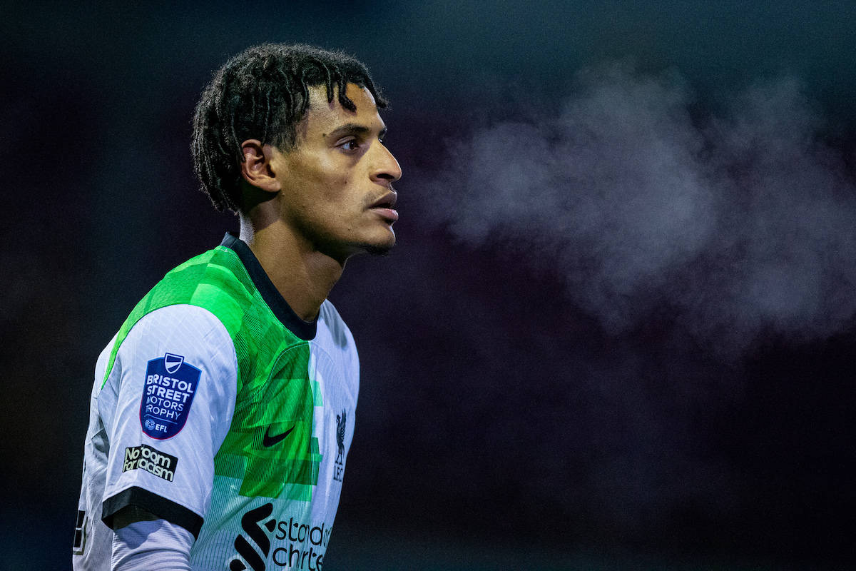 BRADFORD, ENGLAND - Tuesday, December 5, 2023: Liverpool's Melkamu Frauendorf during the English Football League Trophy Round of 32 match between Bradford City AFC and Liverpool FC Under-21's at Valley Parade. (Photo by Ed Sykes/Propaganda)