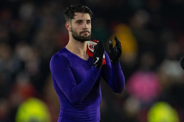 SHEFFIELD, ENGLAND - Wednesday, December 6, 2023: Liverpool's second goal-scorer Dominik Szoboszlai applauds the supporters after the FA Premier League match between Sheffield United FC and Liverpool FC at Bramall Lane. Liverpool won 2-0. (Photo by David Rawcliffe/Propaganda)