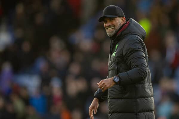 LONDON, ENGLAND - Saturday, December 9, 2023: Liverpool's manager Jürgen Klopp celebrates at the final whistle after the FA Premier League match between Crystal Palace FC and Liverpool FC at Selhurst Park. Liverpool won 2-1. (Photo by David Rawcliffe/Propaganda)