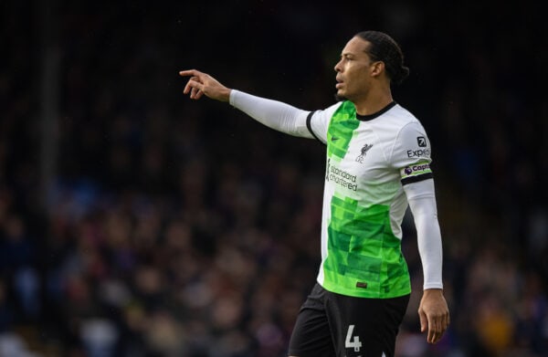 LONDON, ENGLAND - Saturday, December 9, 2023: Liverpool's captain Virgil van Dijk during the FA Premier League match between Crystal Palace FC and Liverpool FC at Selhurst Park. (Photo by David Rawcliffe/Propaganda)