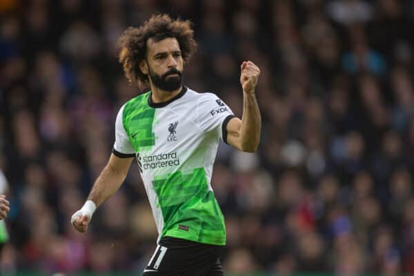 LONDON, ENGLAND - Saturday, December 9, 2023: Liverpool's Mohamed Salah celebrates after scoring the first equalising goal during the FA Premier League match between Crystal Palace FC and Liverpool FC at Selhurst Park. (Photo by David Rawcliffe/Propaganda)