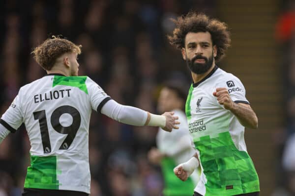 LONDON, ENGLAND - Saturday, December 9, 2023: Liverpool's Mohamed Salah celebrates after scoring the first equalising goal during the FA Premier League match between Crystal Palace FC and Liverpool FC at Selhurst Park. (Photo by David Rawcliffe/Propaganda)