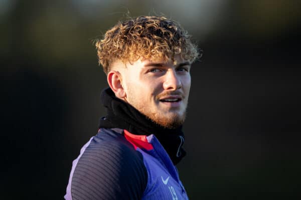 LIVERPOOL, ENGLAND - Wednesday, December 13, 2023: Liverpool's Harvey Elliott during a training session at the AXA Training Centre ahead of the UEFA Europa League Group E match between Royale Union Saint-Gilloise and Liverpool FC. (Photo by Jessica Hornby/Propaganda)
