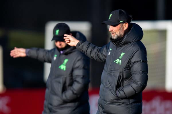 LIVERPOOL, ENGLAND - Wednesday, December 13, 2023: Liverpool's manager Jürgen Klopp during a training session at the AXA Training Centre ahead of the UEFA Europa League Group E match between Royale Union Saint-Gilloise and Liverpool FC. (Photo by Jessica Hornby/Propaganda)