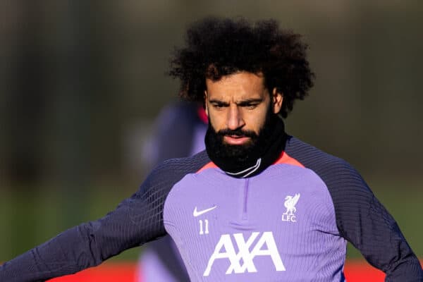 LIVERPOOL, ENGLAND - Wednesday, December 13, 2023: Liverpool's Mohamed Salah during a training session at the AXA Training Centre ahead of the UEFA Europa League Group E match between Royale Union Saint-Gilloise and Liverpool FC. (Photo by Jessica Hornby/Propaganda)