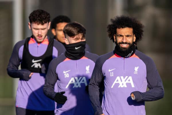 LIVERPOOL, ENGLAND - Wednesday, December 13, 2023: Liverpool's Mohamed Salah during a training session at the AXA Training Centre ahead of the UEFA Europa League Group E match between Royale Union Saint-Gilloise and Liverpool FC. (Photo by Jessica Hornby/Propaganda)