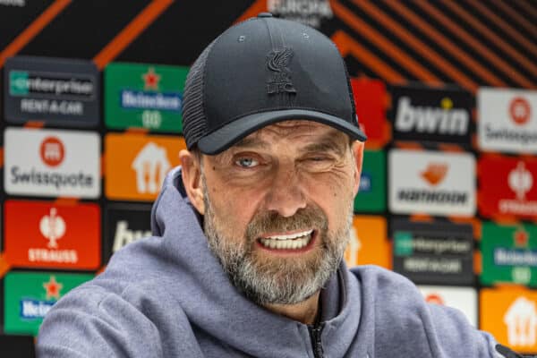 BRUSSELS, BELGIUM - Wednesday, December 13, 2023: Liverpool's manager Jürgen Klopp during a press conference at the Constant Vanden Stock Stadium ahead of the UEFA Europa League Group E matchday 6 game between Royale Union Saint-Gilloise and Liverpool FC. (Photo by David Rawcliffe/Propaganda)