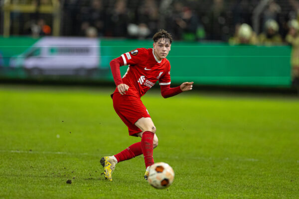BRUSSELS, BELGIUM - Thursday, December 14, 2023: Liverpool's Luke Chambers during the UEFA Europa League Group E matchday 6 game between Royale Union Saint-Gilloise and Liverpool FC at the Constant Vanden Stock Stadium. (Photo by David Rawcliffe/Propaganda)