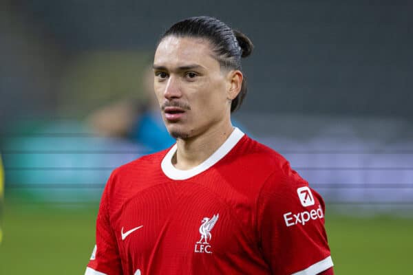 BRUSSELS, BELGIUM - Thursday, December 14, 2023: Liverpool's Darwin Núñez during the UEFA Europa League Group E matchday 6 game between Royale Union Saint-Gilloise and Liverpool FC at the Constant Vanden Stock Stadium. (Photo by David Rawcliffe/Propaganda)