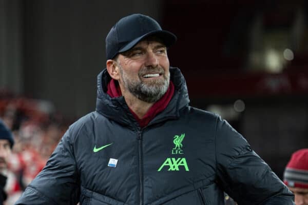 LIVERPOOL, ENGLAND - Sunday, December 17, 2023: Liverpool's manager Jürgen Klopp during the FA Premier League match between Liverpool FC and Manchester United FC at Anfield. (Photo by David Rawcliffe/Propaganda)