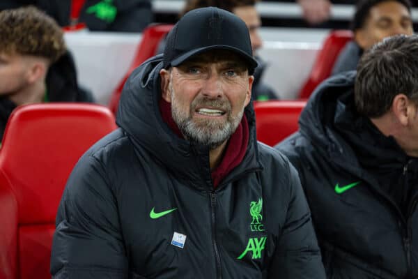 LIVERPOOL, ENGLAND - Sunday, December 17, 2023: Liverpool's manager Jürgen Klopp during the FA Premier League match between Liverpool FC and Manchester United FC at Anfield. (Photo by David Rawcliffe/Propaganda)