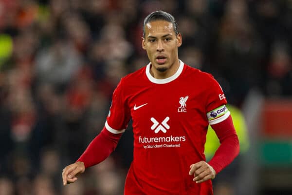 LIVERPOOL, ENGLAND - Sunday, December 17, 2023: Liverpool's captain Virgil van Dijk during the FA Premier League match between Liverpool FC and Manchester United FC at Anfield. (Photo by David Rawcliffe/Propaganda)