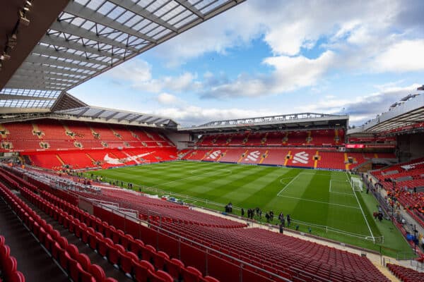 LIVERPOOL, ENGLAND - Sunday, December 17, 2023: A general view of Anfield and the newly opened upper tier of the Anfield Road stand seen before the FA Premier League match between Liverpool FC and Manchester United FC. (Photo by David Rawcliffe/Propaganda)