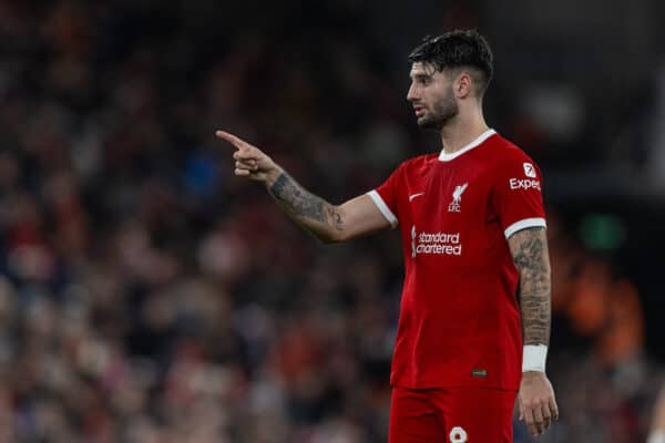 LIVERPOOL, ENGLAND - Wednesday, December 20, 2023: Liverpool's Dominik Szoboszlai during the Football League Cup Quarter-Final match between Liverpool FC and West Ham United FC at Anfield. (Photo by David Rawcliffe/Propaganda)