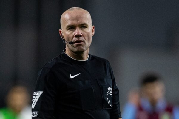 BURNLEY, ENGLAND - Tuesday, December 26, 2023: Referee Paul Tierney during the FA Premier League match between Burnley FC and Liverpool FC at Turf Moor. (Photo by David Rawcliffe/Propaganda)