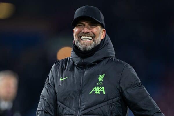 BURNLEY, ENGLAND - Tuesday, December 26, 2023: Liverpool's manager Jürgen Klopp celebrates after the FA Premier League match between Burnley FC and Liverpool FC at Turf Moor. (Photo by David Rawcliffe/Propaganda)