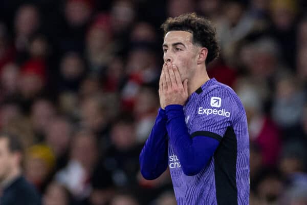 LONDON, ENGLAND - Sunday, January 7, 2024: Liverpool's Curtis Jones reacts during the FA Cup 3rd Round match between Arsenal FC and Liverpool FC at the Emirates Stadium. (Photo by David Rawcliffe/Propaganda)