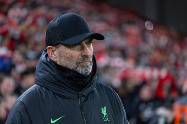 LIVERPOOL, ENGLAND - Wednesday, January 10, 2024: Liverpool's manager Jürgen Klopp before the Football League Cup Semi-Final 1st Leg match between Liverpool FC and Fulham FC at Anfield. (Photo by David Rawcliffe/Propaganda)