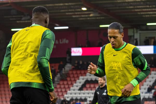 BOURNEMOUTH, ENGLAND - Sunday, January 21, 2024: Liverpool's captain Virgil van Dijk during the pre-match warm-up before the FA Premier League match between AFC Bournemouth and Liverpool FC at Dean Court. (Photo by David Rawcliffe/Propaganda)